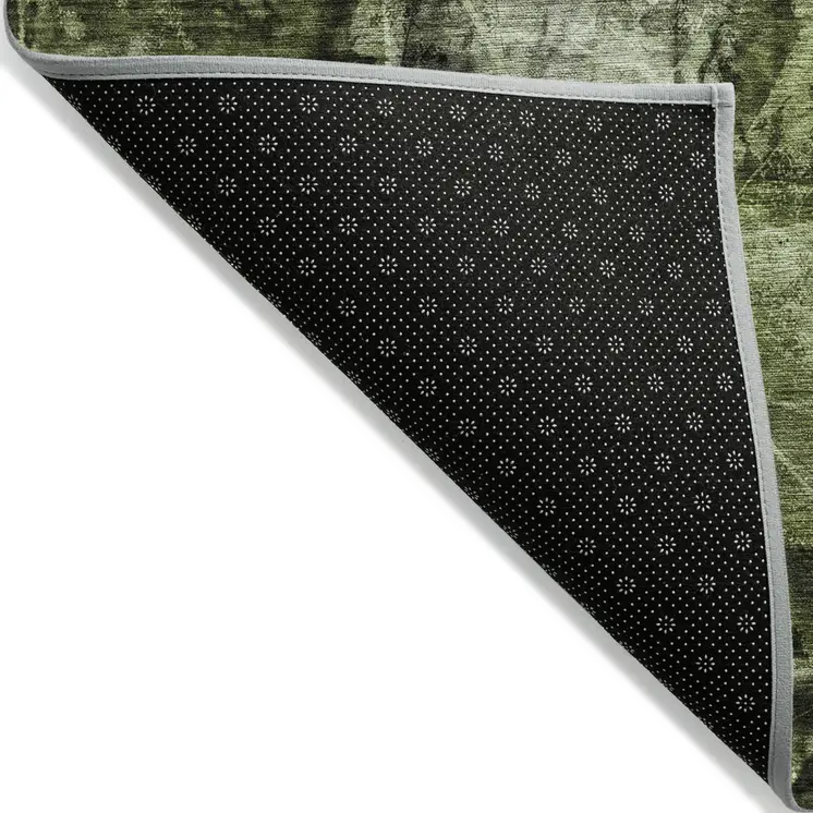 9' X 12' Green Floral Washable Non Skid Indoor Outdoor Area Rug