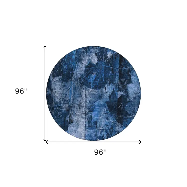 8' Round Navy Blue Round Floral Washable Non Skid Indoor Outdoor Area Rug