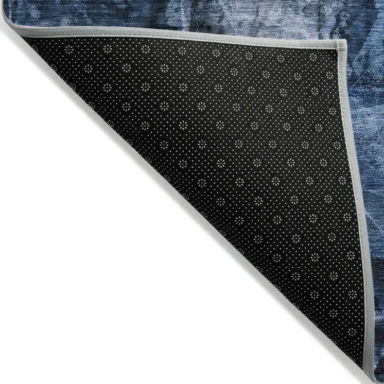 8' X 10' Navy Blue Floral Washable Non Skid Indoor Outdoor Area Rug