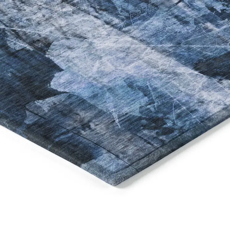 8' X 10' Navy Blue Floral Washable Non Skid Indoor Outdoor Area Rug