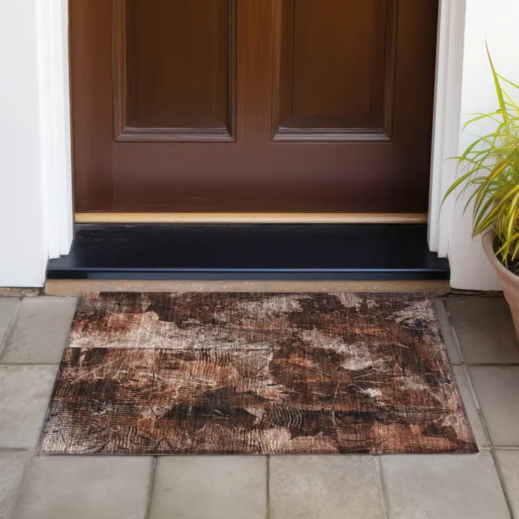 2' X 3' Orange Floral Washable Non Skid Indoor Outdoor Area Rug