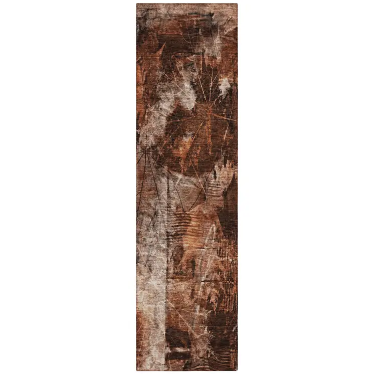 8' Runner Orange Floral Washable Non Skid Indoor Outdoor Runner Rug