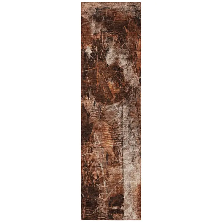 8' Runner Orange Floral Washable Non Skid Indoor Outdoor Runner Rug