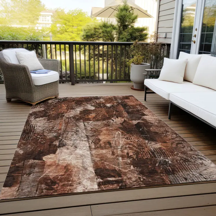 3' X 5' Orange Floral Washable Non Skid Indoor Outdoor Area Rug