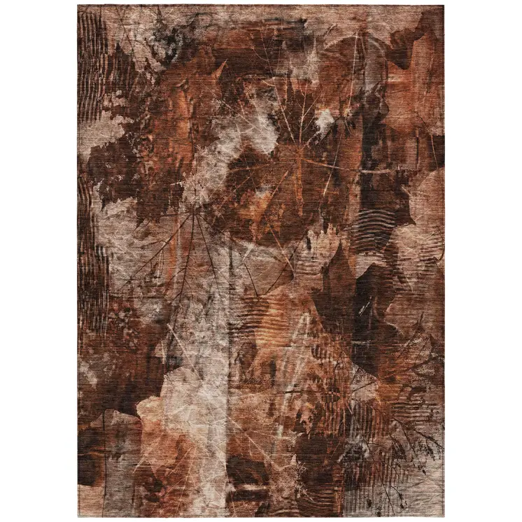 3' X 5' Orange Floral Washable Non Skid Indoor Outdoor Area Rug