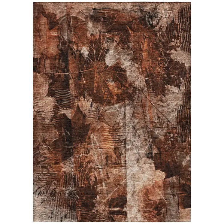 3' X 5' Orange Floral Washable Non Skid Indoor Outdoor Area Rug