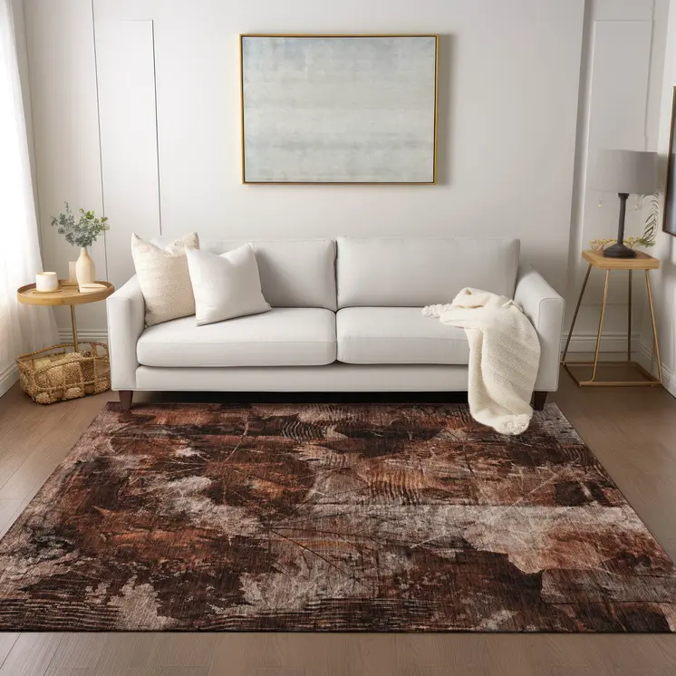 5' X 8' Orange Floral Washable Non Skid Indoor Outdoor Area Rug