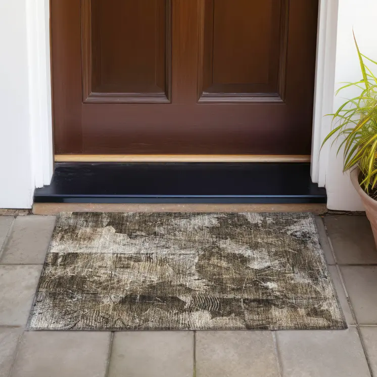 2' X 3' Taupe Floral Washable Non Skid Indoor Outdoor Area Rug