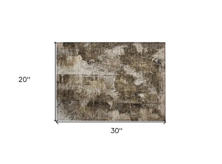2' X 3' Taupe Floral Washable Non Skid Indoor Outdoor Area Rug