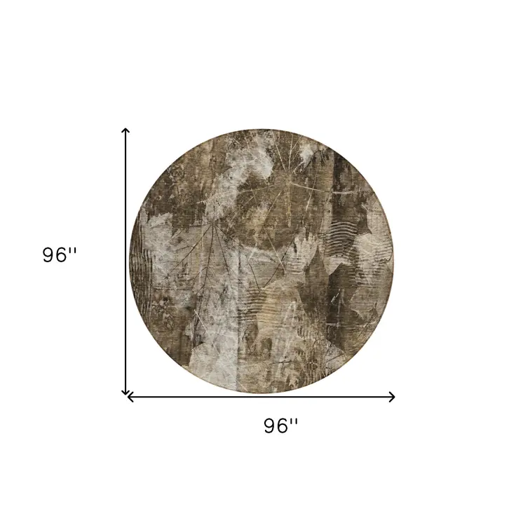 8' Round Taupe Round Floral Washable Non Skid Indoor Outdoor Area Rug