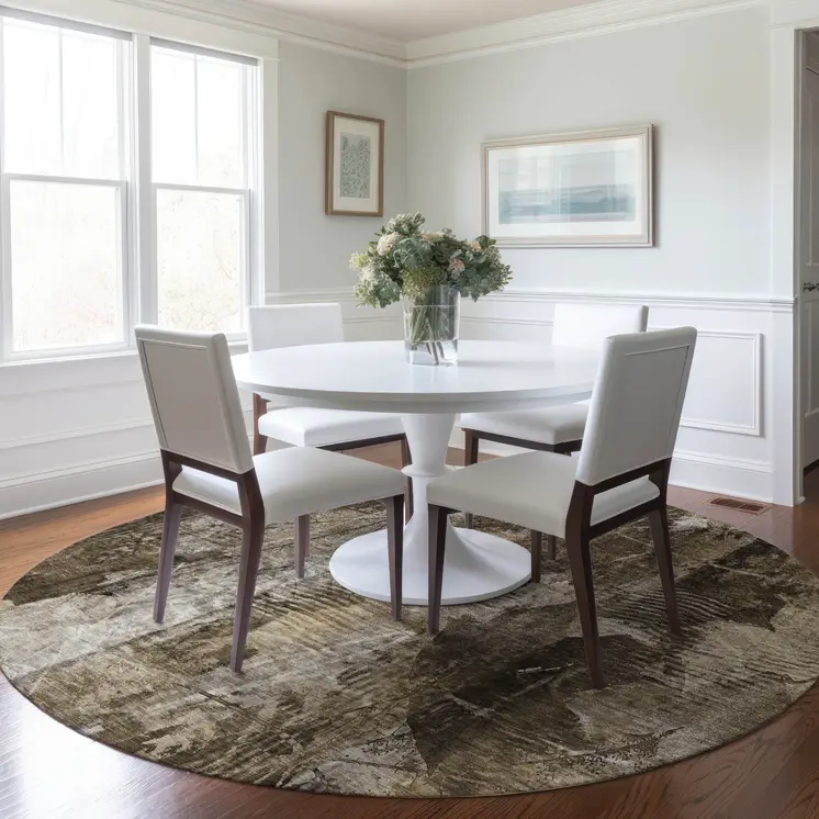 8' Round Taupe Round Floral Washable Non Skid Indoor Outdoor Area Rug