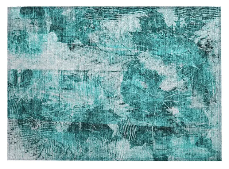 2' X 3' Teal Floral Washable Non Skid Indoor Outdoor Area Rug