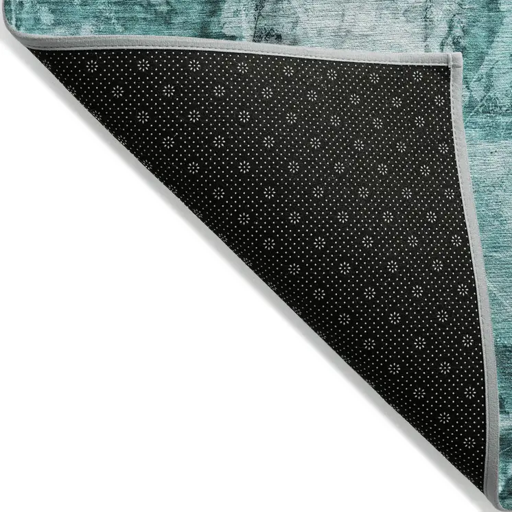 2' X 3' Teal Floral Washable Non Skid Indoor Outdoor Area Rug