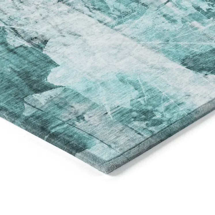2' X 3' Teal Floral Washable Non Skid Indoor Outdoor Area Rug