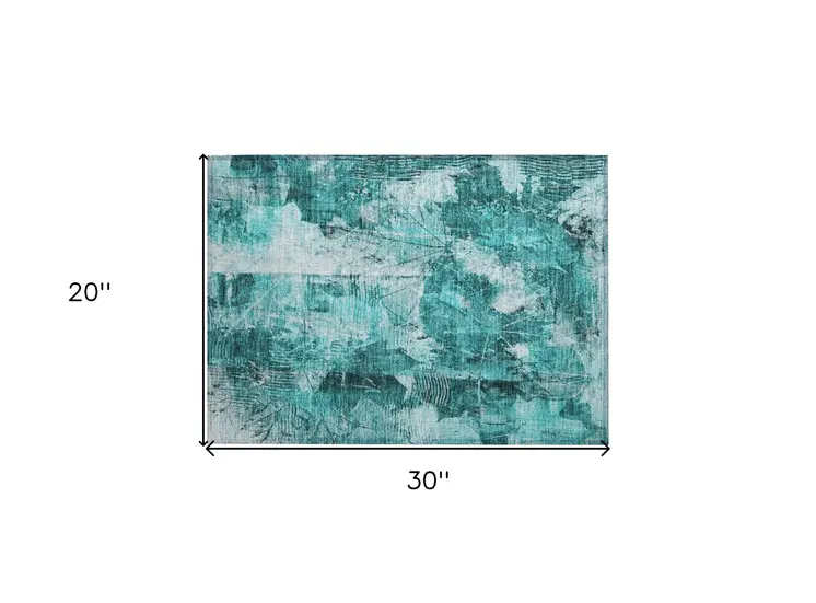 2' X 3' Teal Floral Washable Non Skid Indoor Outdoor Area Rug