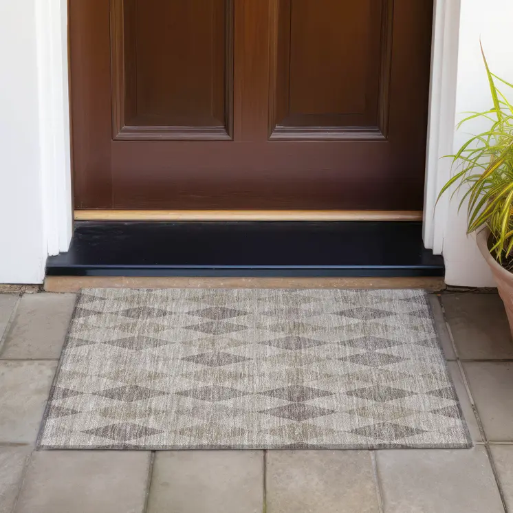 2' X 3' Beige Taupe and Brown Geometric Washable Non Skid Indoor Outdoor Area Rug
