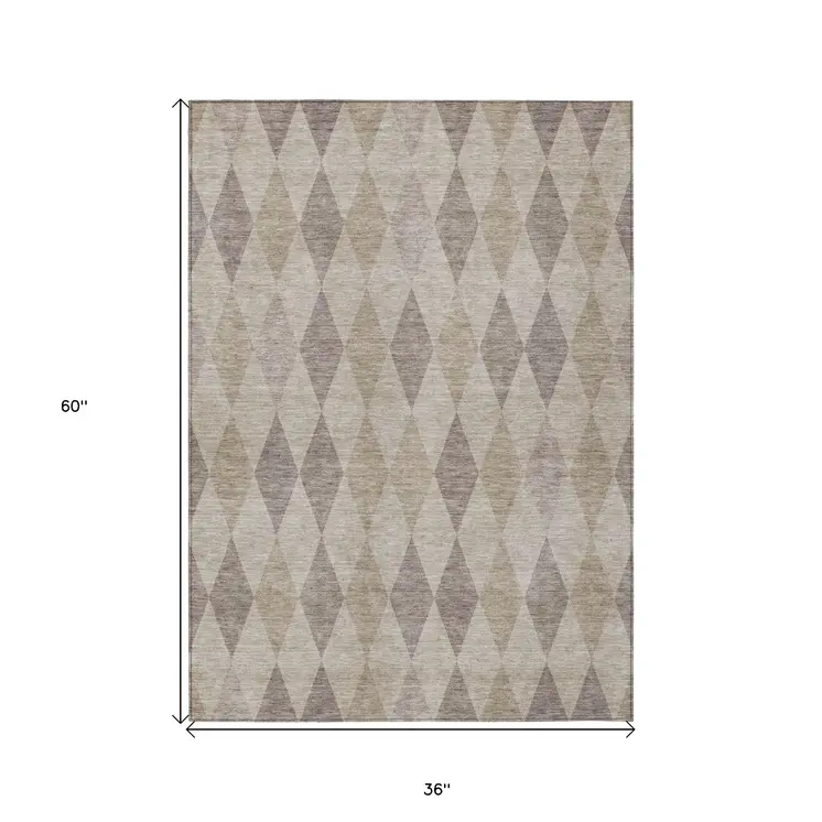 3' X 5' Beige Taupe and Brown Geometric Washable Non Skid Indoor Outdoor Area Rug