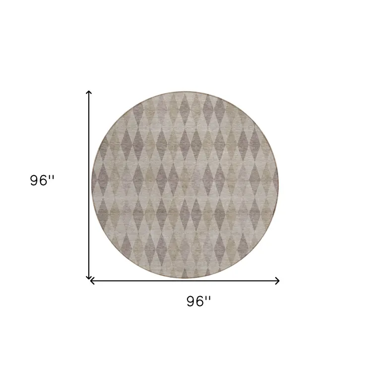 8' Round Beige Taupe and Brown Round Geometric Washable Non Skid Indoor Outdoor Area Rug