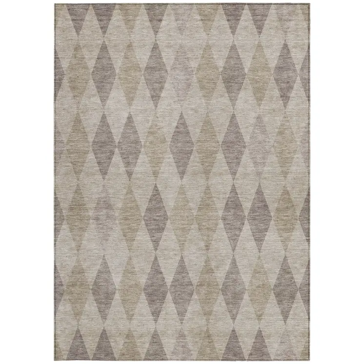 10' X 14' Beige Taupe and Brown Geometric Washable Non Skid Indoor Outdoor Area Rug
