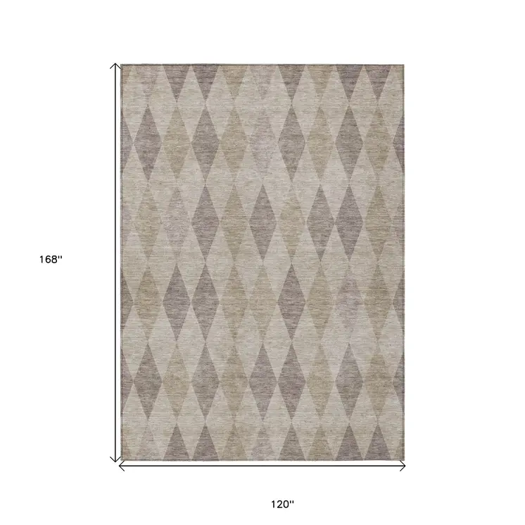 10' X 14' Beige Taupe and Brown Geometric Washable Non Skid Indoor Outdoor Area Rug
