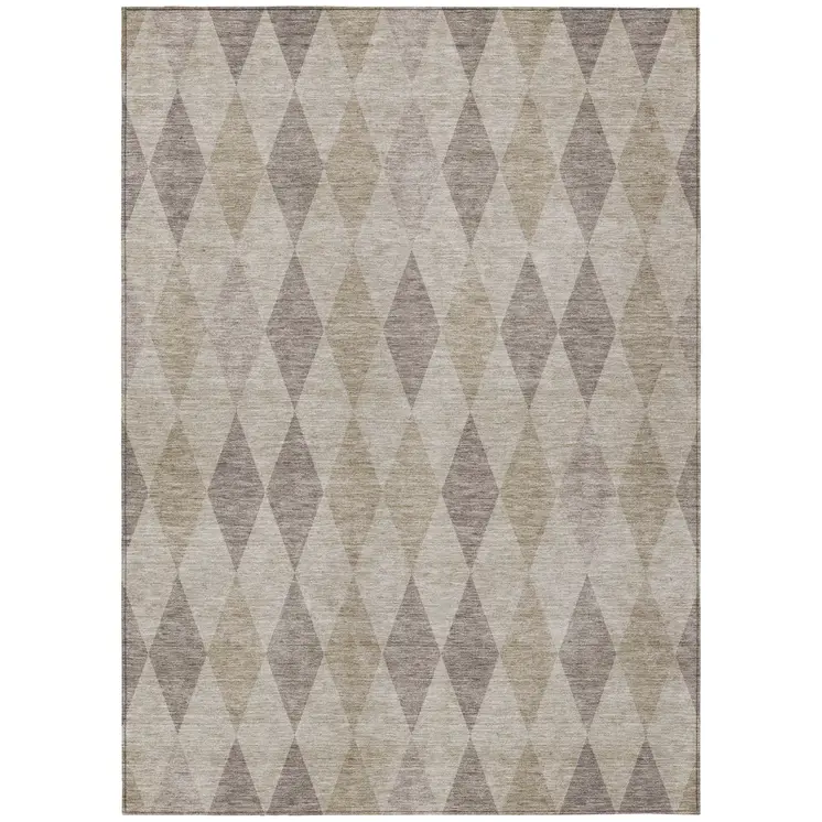 10' X 14' Beige Taupe and Brown Geometric Washable Non Skid Indoor Outdoor Area Rug