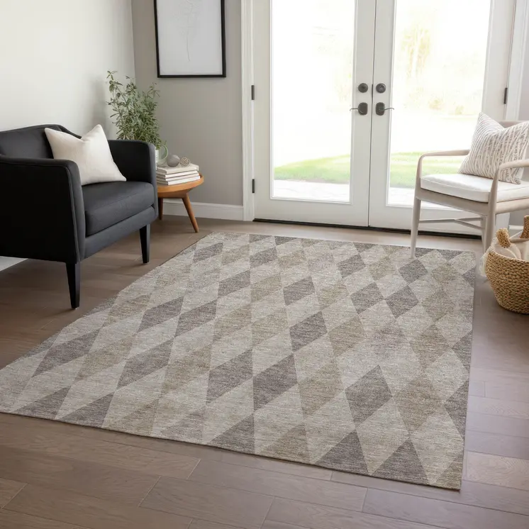 10' X 14' Beige Taupe and Brown Geometric Washable Non Skid Indoor Outdoor Area Rug