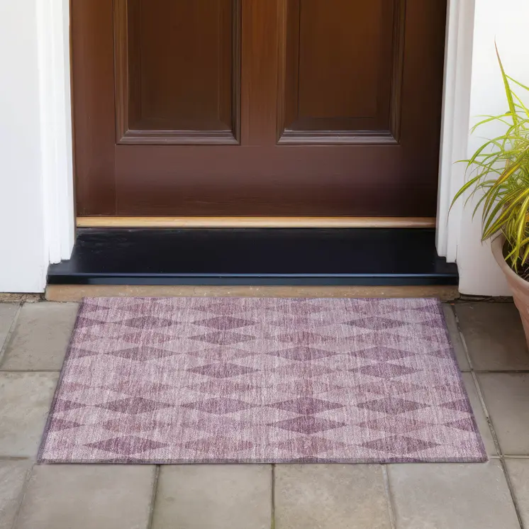 2' X 3' Blush Geometric Washable Non Skid Indoor Outdoor Area Rug