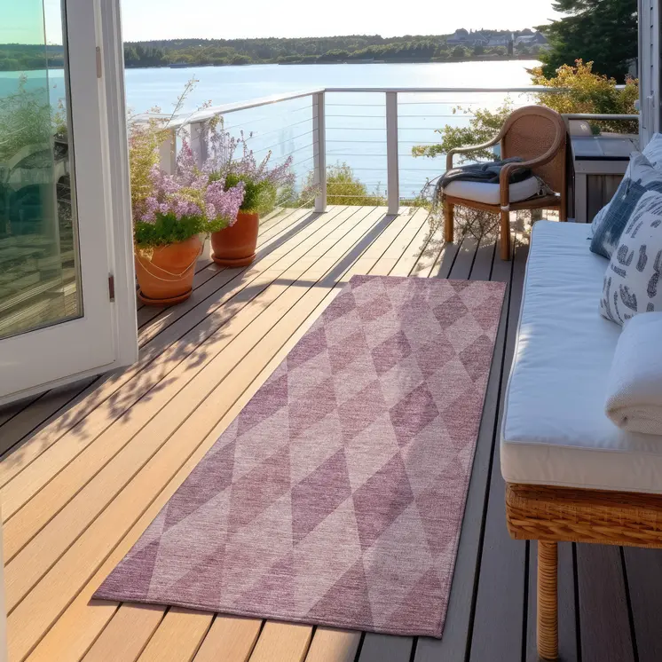 8' Runner Blush Geometric Washable Non Skid Indoor Outdoor Runner Rug