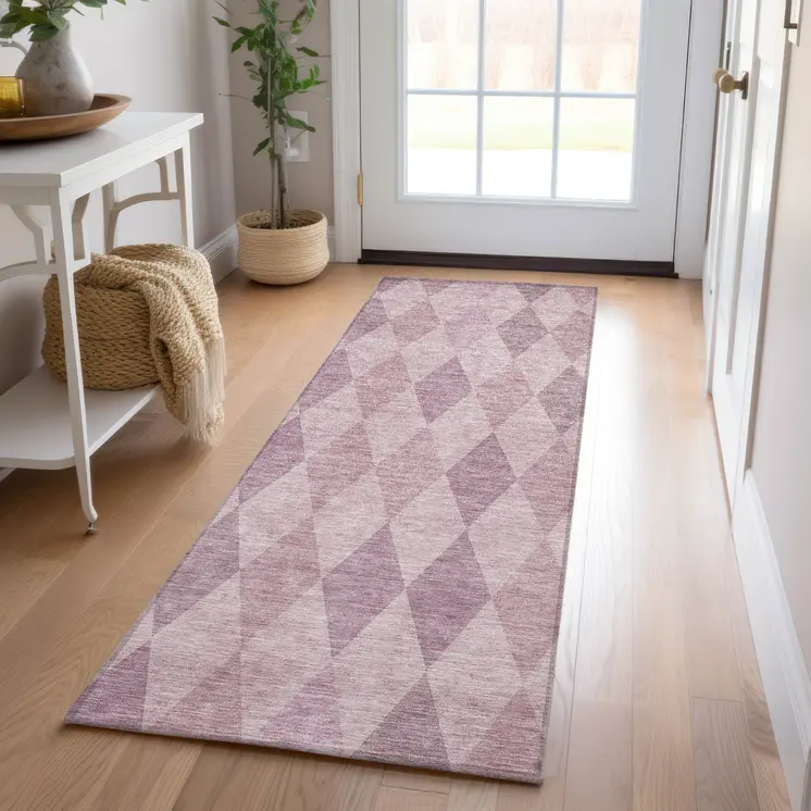 8' Runner Blush Geometric Washable Non Skid Indoor Outdoor Runner Rug