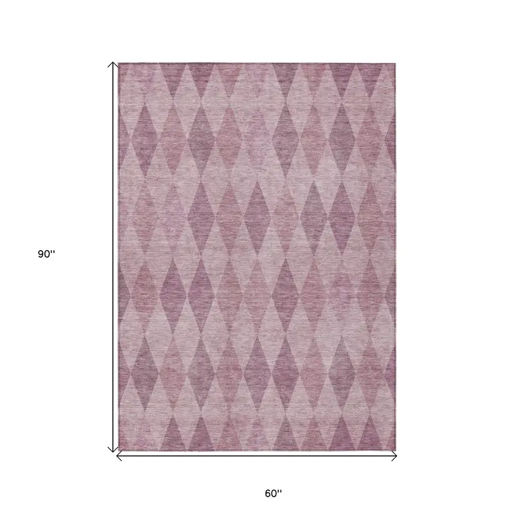 5' X 8' Blush Geometric Washable Non Skid Indoor Outdoor Area Rug