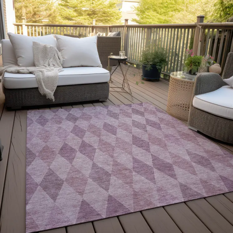 5' X 8' Blush Geometric Washable Non Skid Indoor Outdoor Area Rug