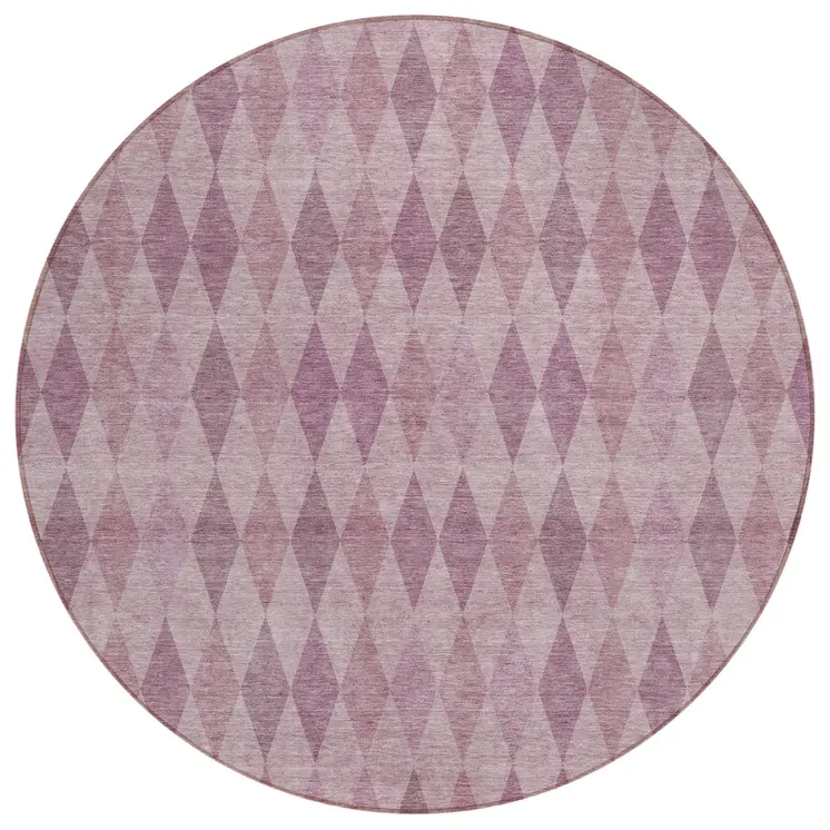 8' Round Blush Round Geometric Washable Non Skid Indoor Outdoor Area Rug