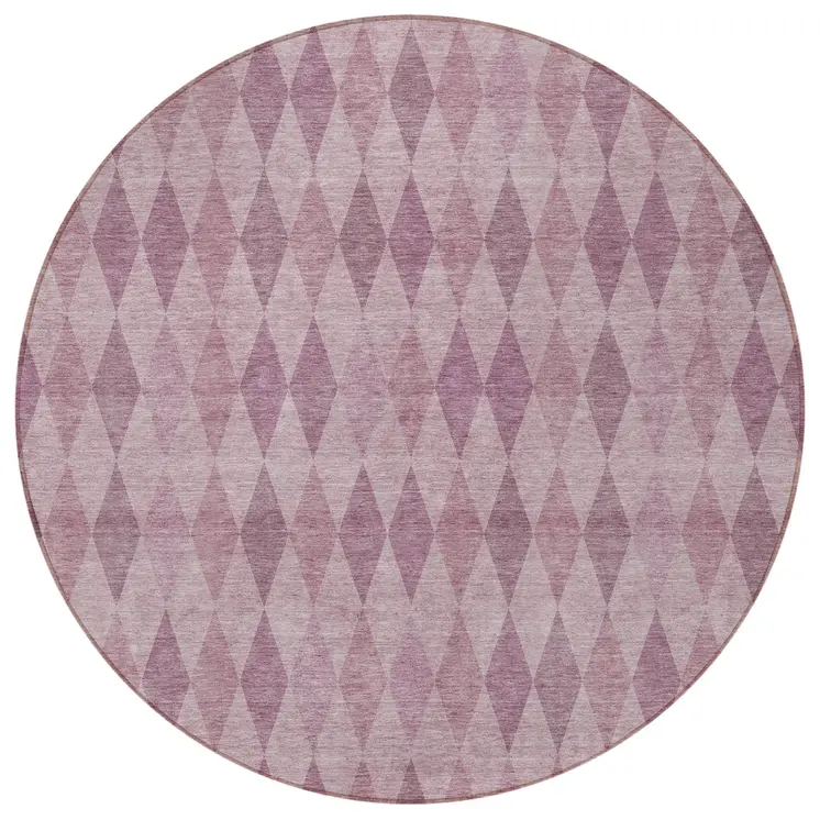 8' Round Blush Round Geometric Washable Non Skid Indoor Outdoor Area Rug