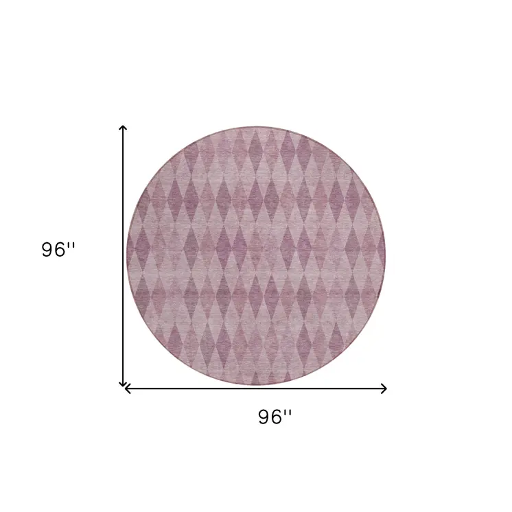 8' Round Blush Round Geometric Washable Non Skid Indoor Outdoor Area Rug