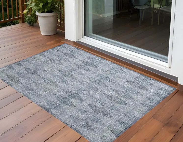 2' X 3' Denim Blue Geometric Washable Non Skid Indoor Outdoor Area Rug