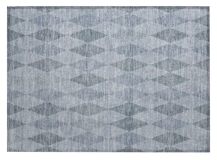 2' X 3' Denim Blue Geometric Washable Non Skid Indoor Outdoor Area Rug