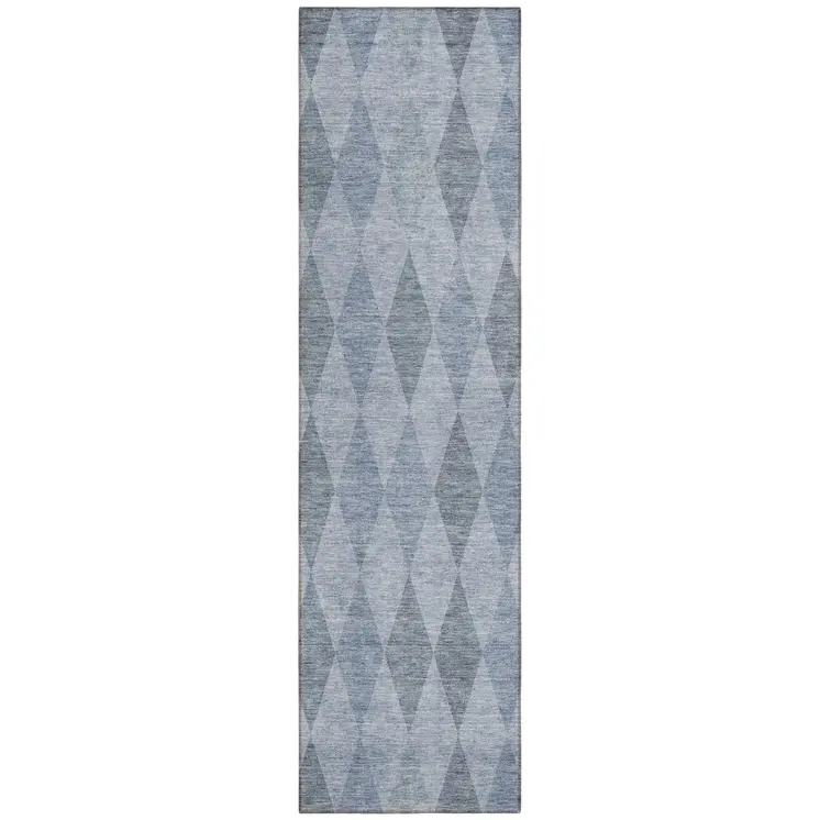 8' Runner Denim Blue Geometric Washable Non Skid Indoor Outdoor Runner Rug