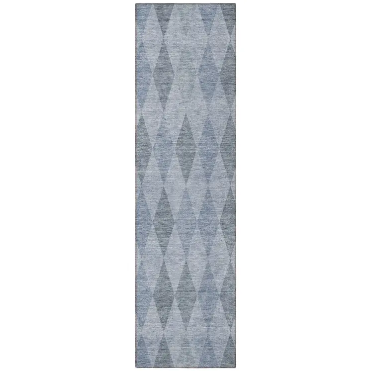 8' Runner Denim Blue Geometric Washable Non Skid Indoor Outdoor Runner Rug