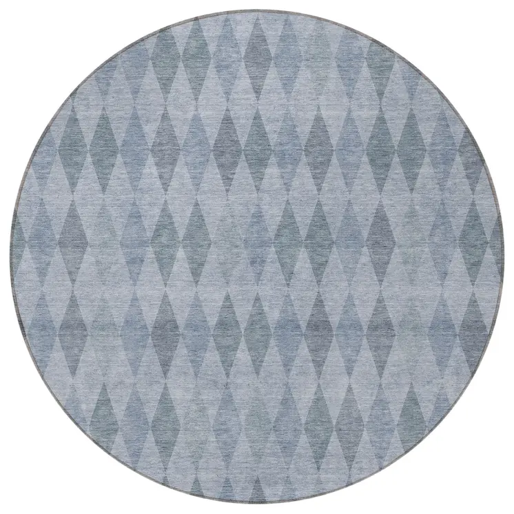 8' Round Denim Blue Round Geometric Washable Non Skid Indoor Outdoor Area Rug