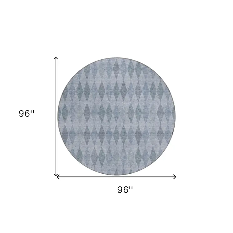 8' Round Denim Blue Round Geometric Washable Non Skid Indoor Outdoor Area Rug