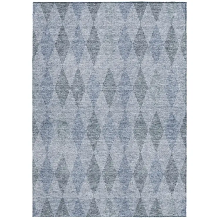 10' X 14' Denim Blue Geometric Washable Non Skid Indoor Outdoor Area Rug
