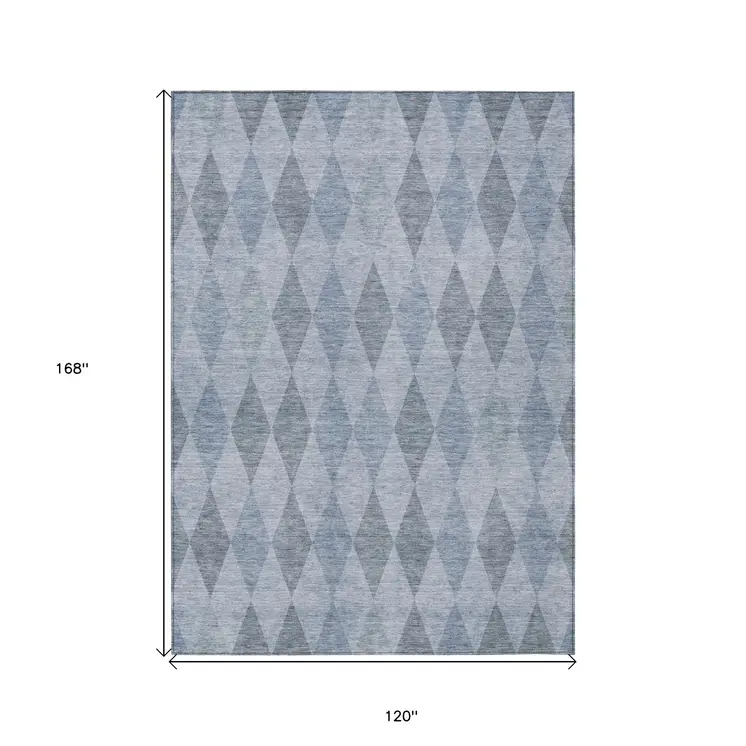 10' X 14' Denim Blue Geometric Washable Non Skid Indoor Outdoor Area Rug