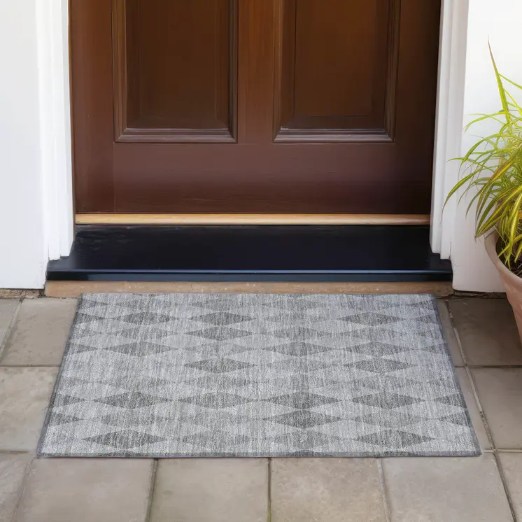 2' X 3' Gray Geometric Washable Non Skid Indoor Outdoor Area Rug