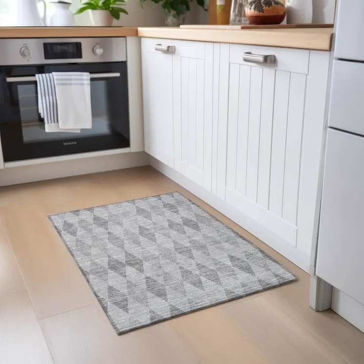 2' X 3' Gray Geometric Washable Non Skid Indoor Outdoor Area Rug
