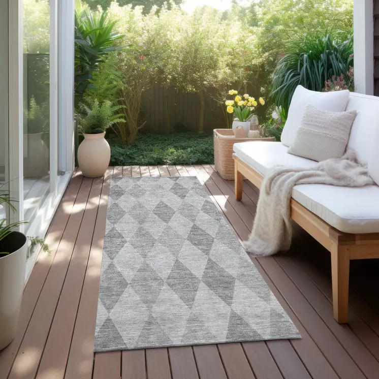 8' Runner Gray Geometric Washable Non Skid Indoor Outdoor Runner Rug