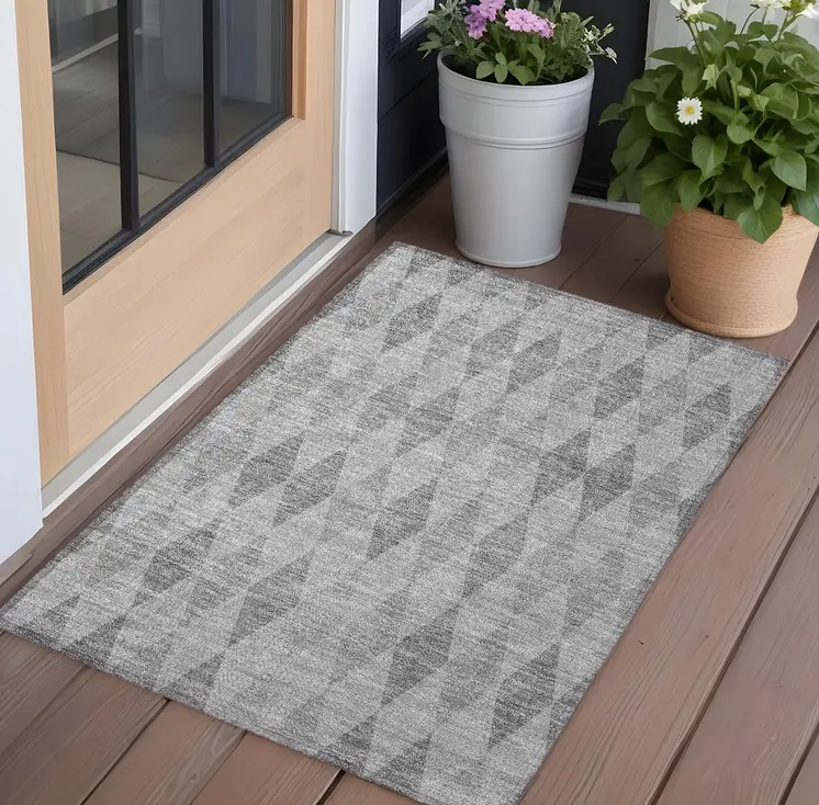 3' X 5' Gray Geometric Washable Non Skid Indoor Outdoor Area Rug