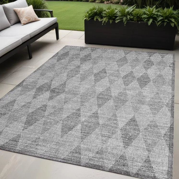5' X 8' Gray Geometric Washable Non Skid Indoor Outdoor Area Rug
