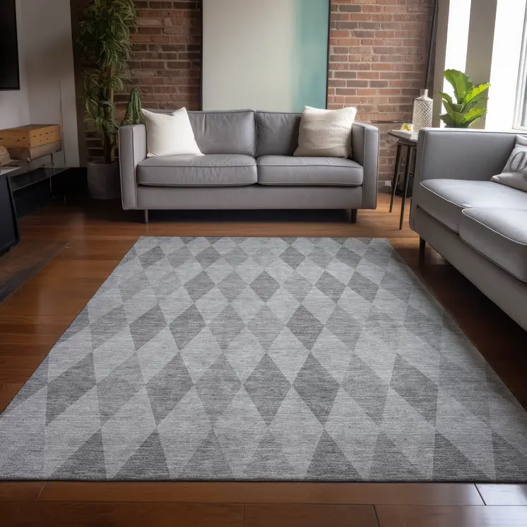 9' X 12' Gray Geometric Washable Non Skid Indoor Outdoor Area Rug