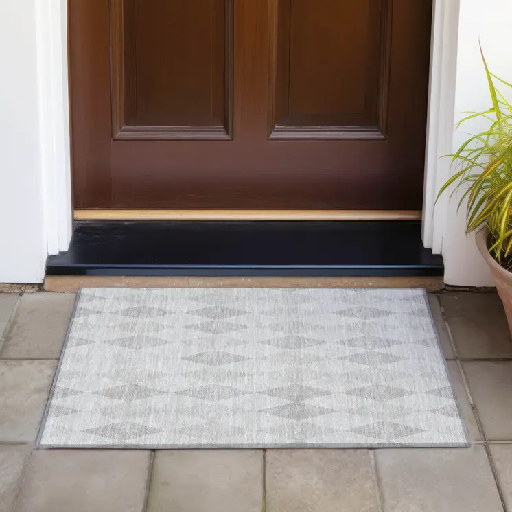 2' X 3' Gray Geometric Washable Non Skid Indoor Outdoor Area Rug