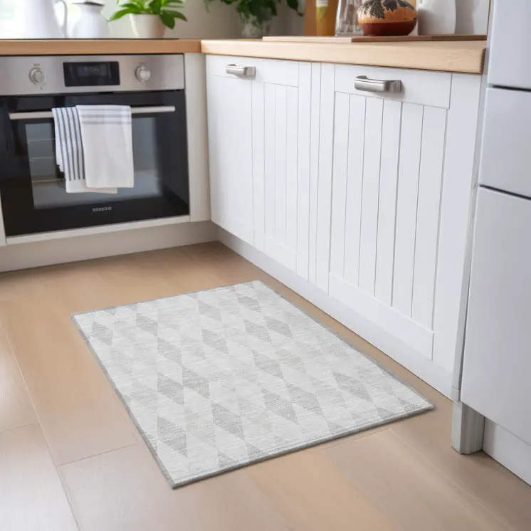 2' X 3' Gray Geometric Washable Non Skid Indoor Outdoor Area Rug